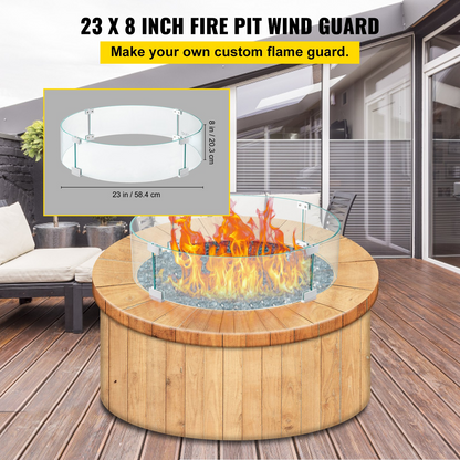 VEVOR Fire Pit Wind Guard, 23 x 23 x 8 Inch Glass Flame Guard, Round Glass Shield, 1/4-Inch Thick Fire Table, Clear Tempered Glass Flame Guard, Aluminum Alloy Feet for Propane, Gas, Outdoor