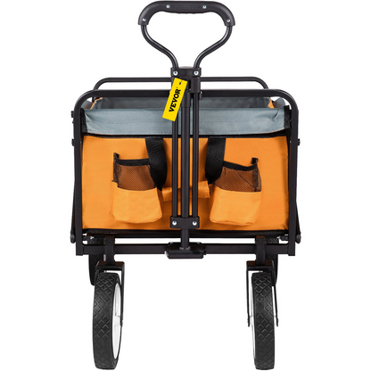 VEVOR Wagon Cart, Collapsible Folding Cart with 176lbs Load, Outdoor Utility Garden Cart, Adjustable Handle, Portable Foldable Wagons with Wheels for Beach, Camping, Grocery, Orange