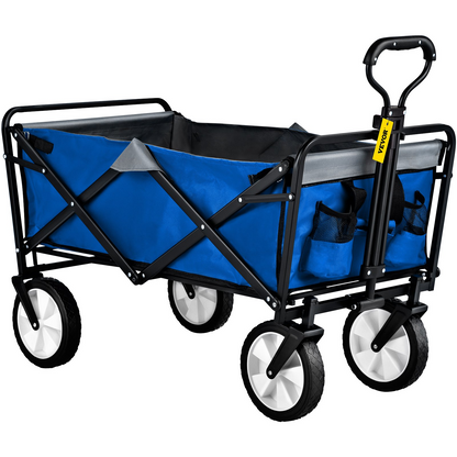 VEVOR Wagon Cart, Collapsible Folding Cart with 176lbs Load, Outdoor Utility Garden Cart, Adjustable Handle, Portable Foldable Wagons with Wheels for Beach, Camping, Grocery, Blue/Gray