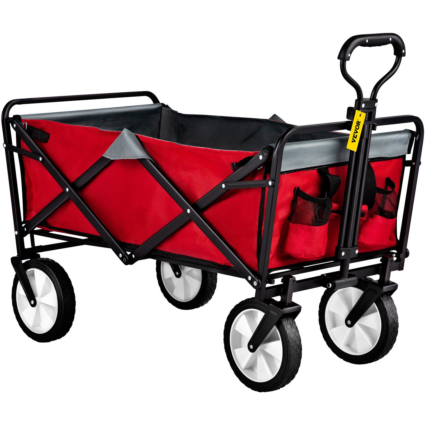 VEVOR Wagon Cart, Collapsible Folding Cart with 176lbs Load, Outdoor Utility Garden Cart, Adjustable Handle, Portable Foldable Wagons with Wheels for Beach, Camping, Grocery, Red/Gray