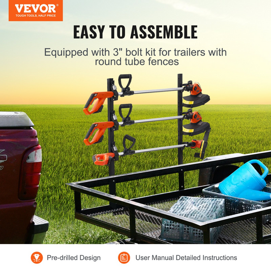 VEVOR Trimmer Rack, 3 Place Weeder Trimmer Rack, Locking Trim Holder Landscape Trailer Rack Carrier Mount on Open Pickup/Trailer Enclosed Trailers, Pair