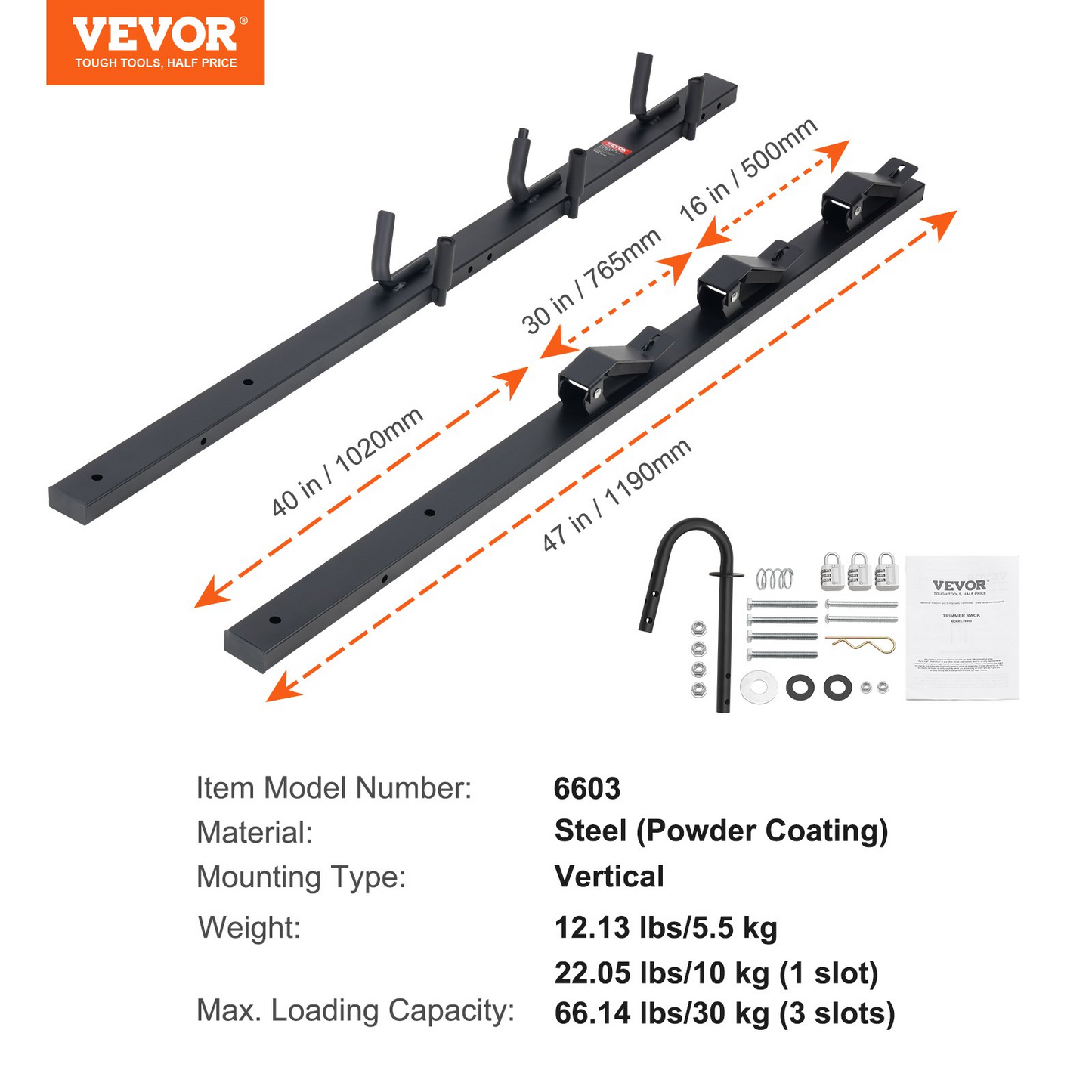 VEVOR Trimmer Rack, 3 Place Weeder Trimmer Rack, Locking Trim Holder Landscape Trailer Rack Carrier Mount on Open Pickup/Trailer Enclosed Trailers, Pair