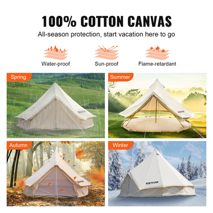 VEVOR Canvas Bell Tent, Waterproof & Breathable 100% Cotton Retro and Luxury Yurt with Stove Jack, 7m Diameter, Large Canopy Used in Summer, for Family Camping, Outdoor Glamping, Party in 4 Seasons