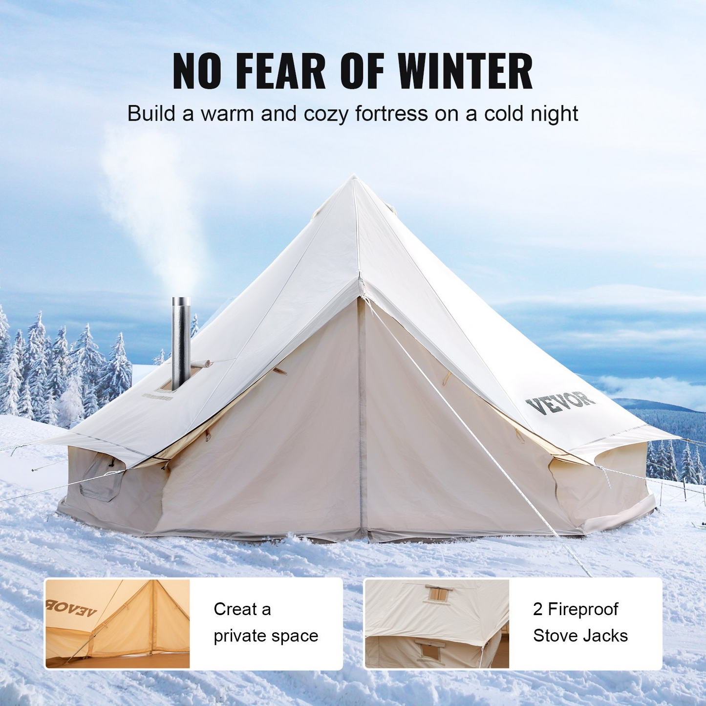 VEVOR Canvas Bell Tent, Waterproof & Breathable 100% Cotton Retro and Luxury Yurt with Stove Jack, 7m Diameter, Large Canopy Used in Summer, for Family Camping, Outdoor Glamping, Party in 4 Seasons