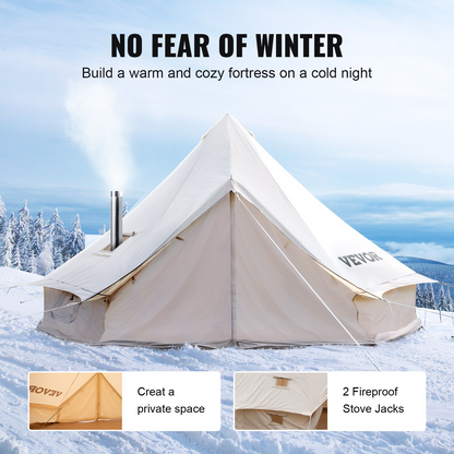 VEVOR Canvas Bell Tent, Waterproof & Breathable 100% Cotton Retro and Luxury Yurt with Stove Jack, 7m Diameter, Large Canopy Used in Summer, for Family Camping, Outdoor Glamping, Party in 4 Seasons