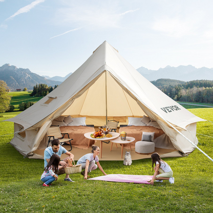 VEVOR Canvas Bell Tent, Waterproof & Breathable 100% Cotton Retro and Luxury Yurt with Stove Jack, 7m Diameter, Large Canopy Used in Summer, for Family Camping, Outdoor Glamping, Party in 4 Seasons