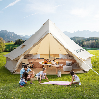 VEVOR Canvas Bell Tent, Waterproof & Breathable 100% Cotton Retro and Luxury Yurt with Stove Jack, 5m Diameter, Large Canopy Used in Summer, for Family Camping, Outdoor Glamping, Party in 4 Seasons