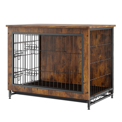 VEVOR Dog Crate Furniture, 32 inch Wooden Dog Crate with Double Doors, Heavy-Duty Dog Cage End Table with Multi-Purpose Removable Tray, Modern Dog Kennel Indoor for Dogs up to 45lb, Rustic Brown