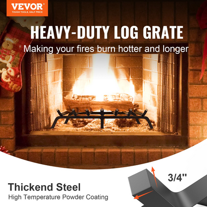 VEVOR Fireplace Log Grate, 30 inch Heavy Duty Fireplace Grate with 6 Support Legs, 3/4’’ Solid Powder-coated Steel Bars, Log Firewood Burning Rack Holder for Indoor and Outdoor Fireplace