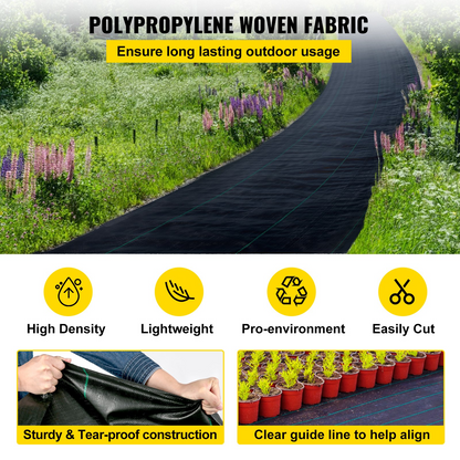 VEVOR 6FTx300FT Premium Weed Barrier Fabric Heavy Duty 3.2OZ, Woven Weed Control Fabric, High Permeability Good for Flower Bed, Geotextile Fabric for Underlayment, Polyethylene Ground Cover