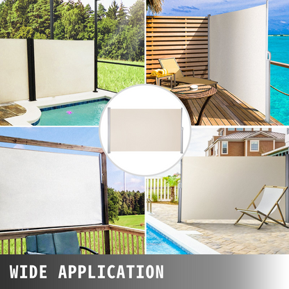 VEVOR Beige Retractable 71''*118'' Awning-Rugged Full Aluminum Rust-Proof; Patio Sunshine Screen; Privacy Divider; Wind Screen. Longer Service Life, Suitable for Courtyard, Roof Terraces and Pools