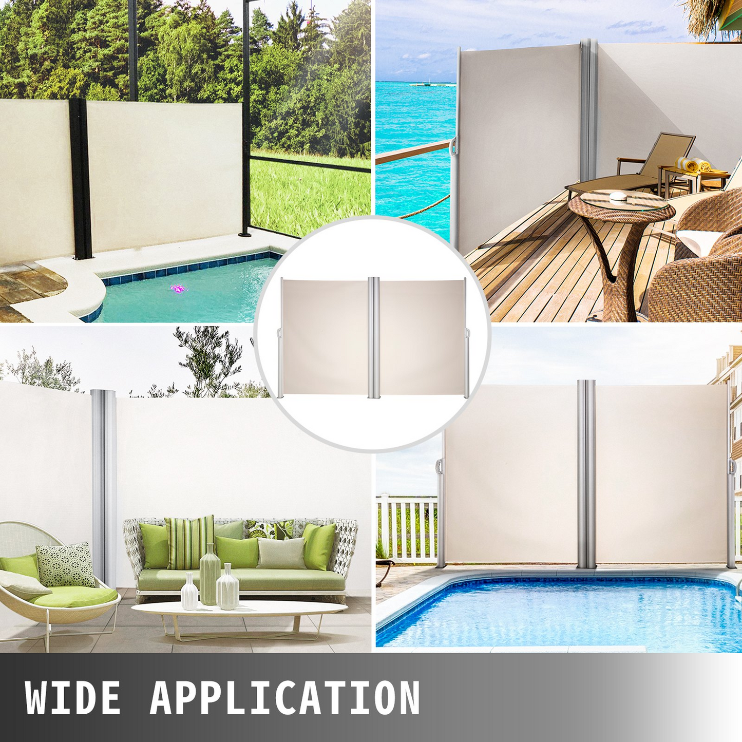 VEVOR Beige Retractable 63''*236'' Awning-Rugged Full Aluminum Rust-Proof; Patio Sunshine Screen; Privacy Divider; Wind Screen. Longer Service Life, Suitable for Courtyard, Roof Terraces and Pools