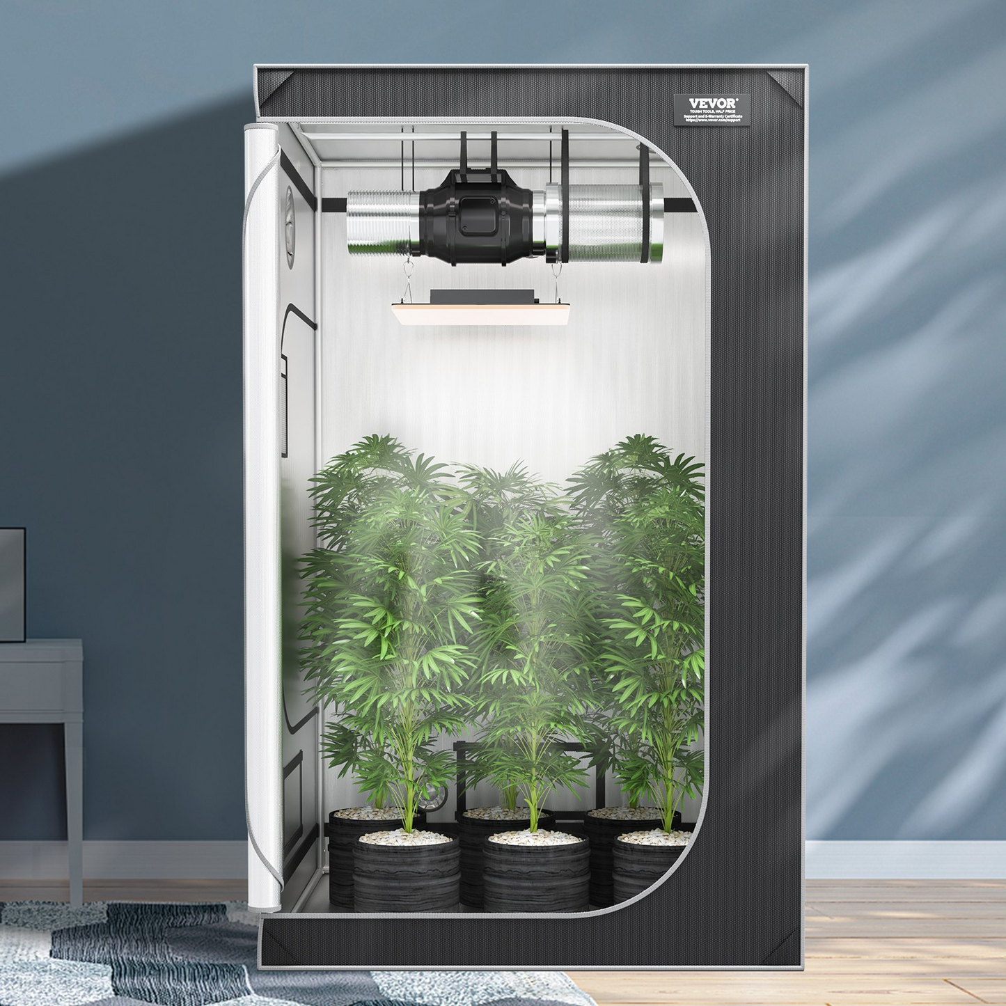 VEVOR 4x4 Grow Tent, 48'' x 48'' x 80'', High Reflective 2000D Mylar Hydroponic Growing Tent with Observation Window, Tool Bag and Floor Tray for Indoor Plants Growing