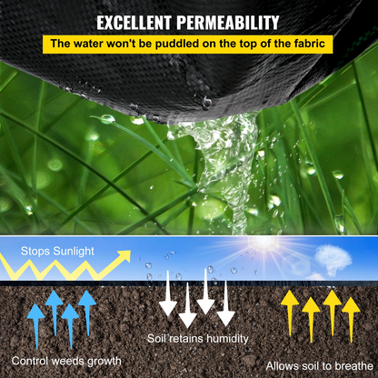 VEVOR 6.5FTx300FT Premium Weed Barrier Fabric Heavy Duty 3.2OZ, Woven Weed Control Fabric, High Permeability Good for Flower Bed, Geotextile Fabric for Underlayment, Polyethylene Ground Cover