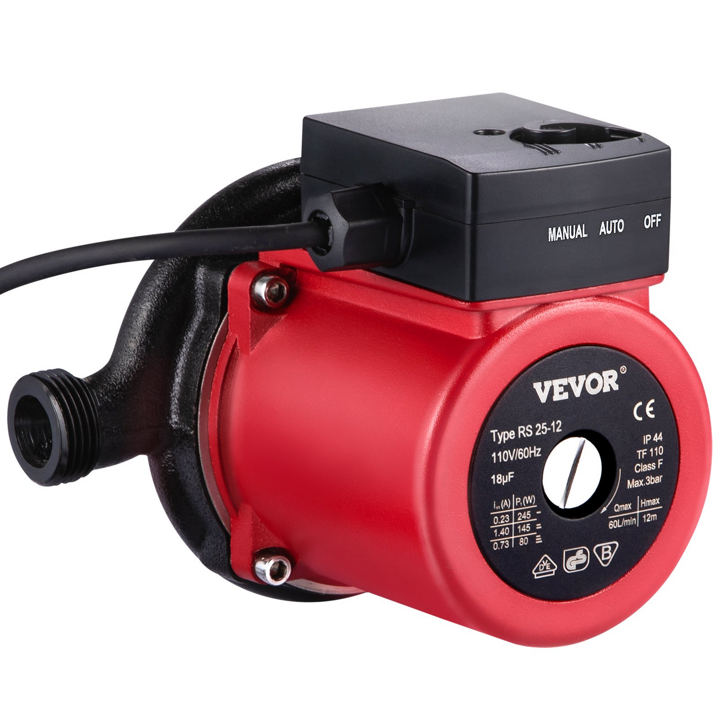 VEVOR Hot Water Recirculating Pump, 245W 110V Water Circulator Pump, Automatic Start Circulating Pump NPT 3/4" w/Brass Fittings, Stainless Steel Head, 2 Speed Control for Electric Water Heater System