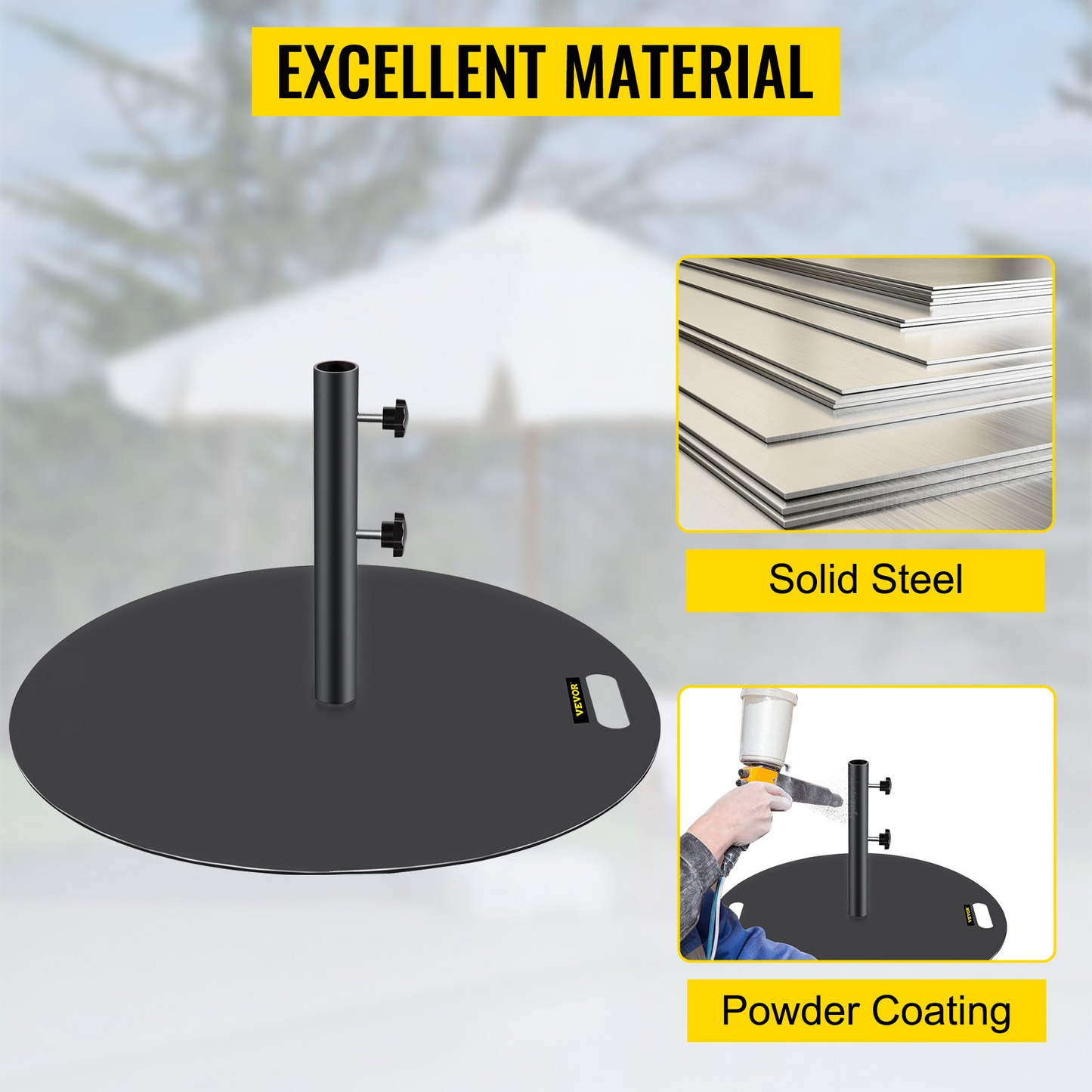 VEVOR Umbrella Base, 27" Round Umbrella Base, 39lbs Umbrella's Holder Stand, Cast Iron Umbrella Base for 1.5-1.875" Umbrella Pole Market Umbrella Base with 14" Height Pipe for Yard/Garden/Deck