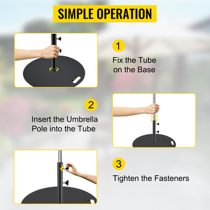 VEVOR Umbrella Base, 27" Round Umbrella Base, 39lbs Umbrella's Holder Stand, Cast Iron Umbrella Base for 1.5-1.875" Umbrella Pole Market Umbrella Base with 14" Height Pipe for Yard/Garden/Deck