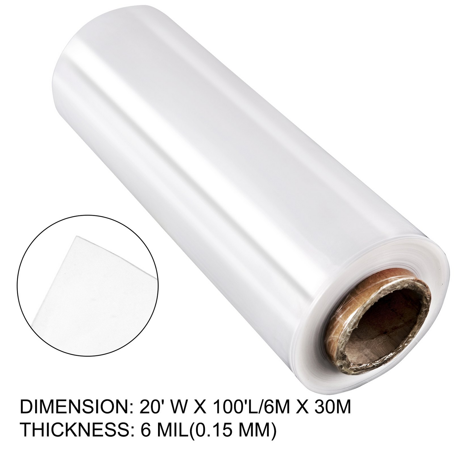 VEVOR Greenhouse Film 20 x 100 ft, Greenhouse Polyethylene Film 6 Mil Thickness, Greenhouse Plastic Greenhouse Clear Plastic Film UV Resistant, Polyethylene Film Keep Warming, Superior Strength