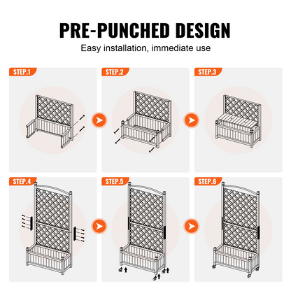 VEVOR 2PCS Raised Garden Bed with Trellis, 60"x13"x61.4" Outdoor Raised Wood Planters with Drainage Holes, Free-Standing Trellis Planter Box for Vine Climbing Plants Flowers in Garden, Patio, Balcony