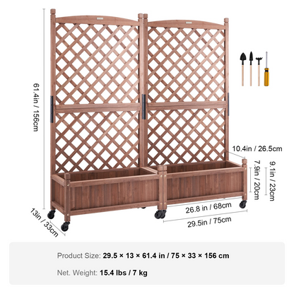 VEVOR 2PCS Raised Garden Bed with Trellis, 60"x13"x61.4" Outdoor Raised Wood Planters with Drainage Holes, Free-Standing Trellis Planter Box for Vine Climbing Plants Flowers in Garden, Patio, Balcony