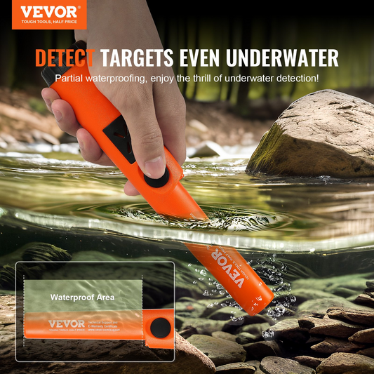 VEVOR Metal Detector Pinpointer, Partial Waterproof Handheld Pin Pointer Wand, 1.96" Detection Depth, 3 Modes, Treasure Hunting Probe with Holster, Waterproof Bag and 9V Battery, for Adults and Kids