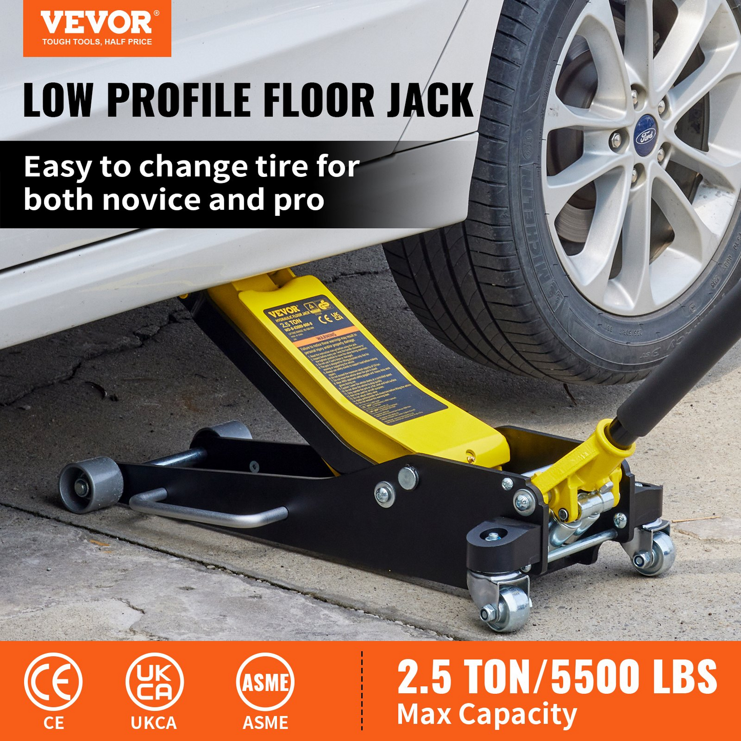 VEVOR Floor Jack, 2.5 Ton Low Profile Floor Jack, Aluminum and Steel Racing Floor Jack with Dual Pistons Quick Lift Pump, Floor Jack Lifting Range 3-3/4"-18-7/10"