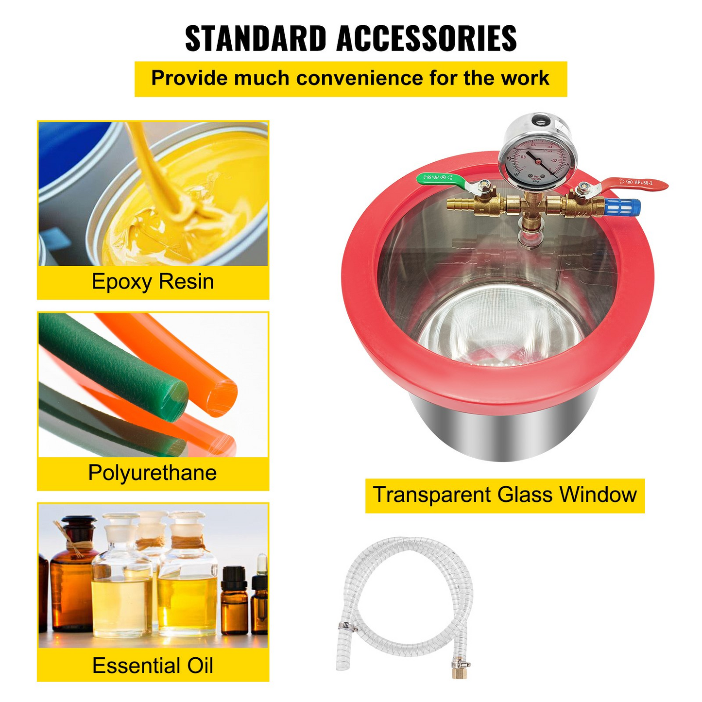 VEVOR 1.5 Gallon Vacuum Degassing Chamber Kit Stainless Steel Degassing Chamber 5.7L Vacuum Chamber Kit with 2.5 CFM Vacuum Pump - Not for Wood Stabilizing