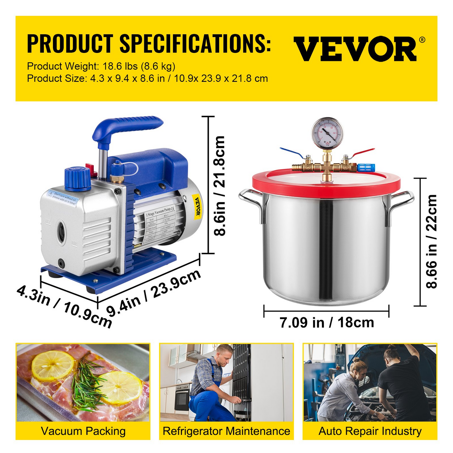 VEVOR 1.5 Gallon Vacuum Degassing Chamber Kit Stainless Steel Degassing Chamber 5.7L Vacuum Chamber Kit with 2.5 CFM Vacuum Pump - Not for Wood Stabilizing