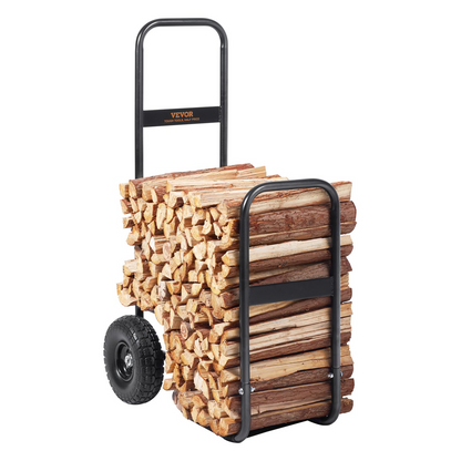 VEVOR Firewood Log Cart, 250 lbs Capacity, Outdoor and Indoor Wood Rack Storage Mover with PU Wheels & Waterproof Cloth, Heavy Duty Steel Dolly Hauler, Firewood Carrier for Fireplace, Fire Pit, Black