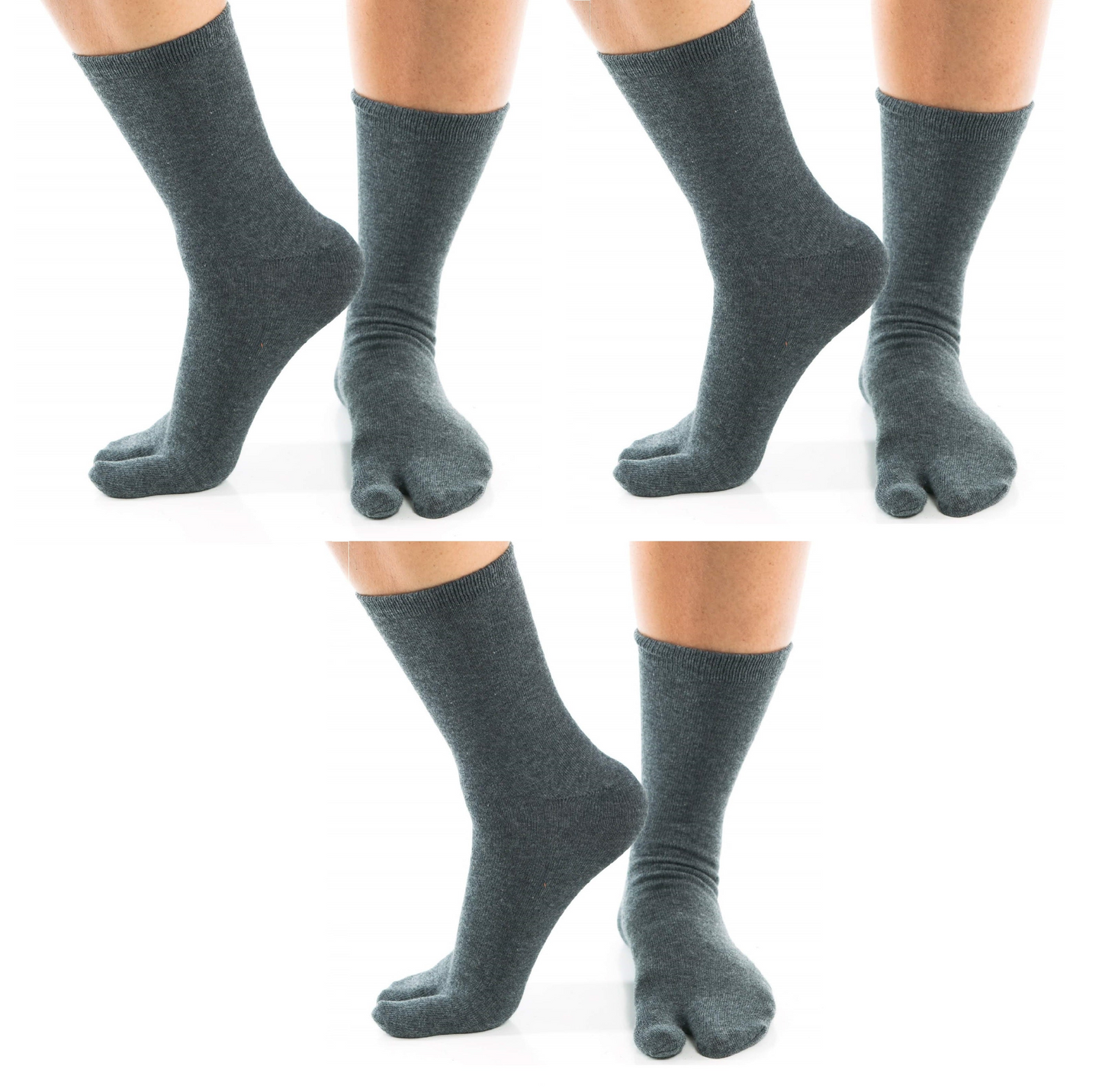 3 Pairs - V-Toe Flip Flop Tabi Socks Black Solid Casual Crew