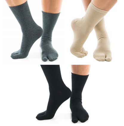 3 Pairs - V-Toe Flip Flop Tabi Socks Black Solid Casual Crew