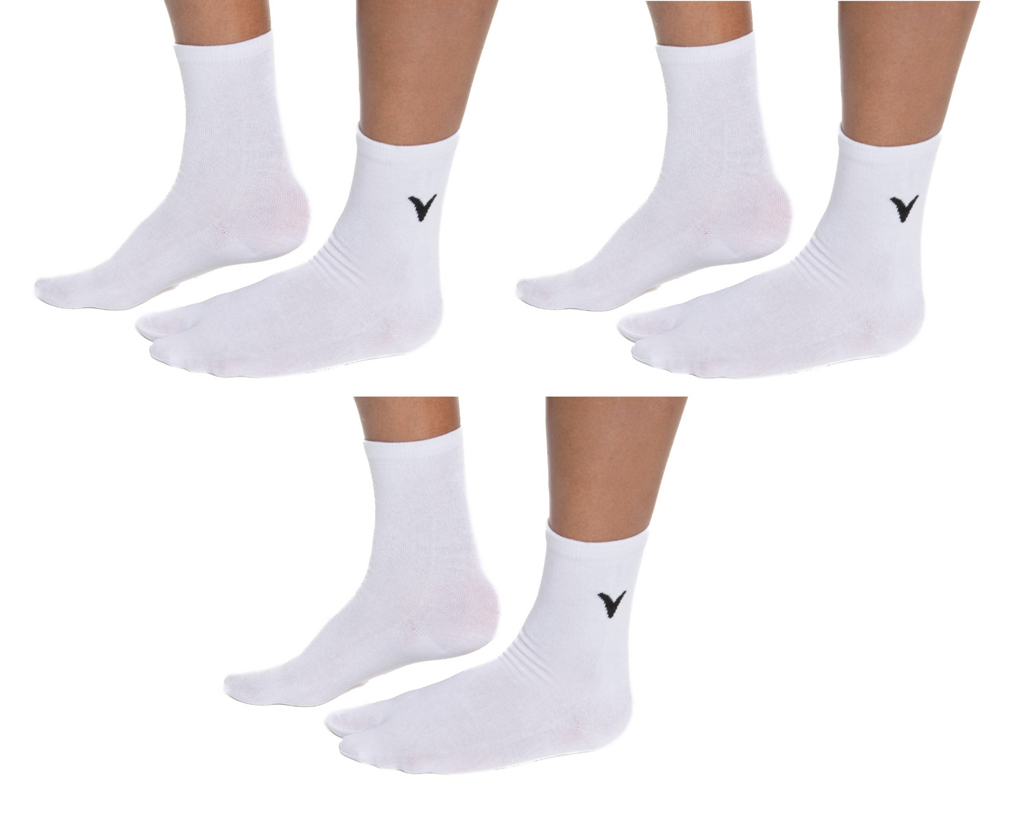 3 Pairs - V-Toe Flip Flop Tabi Socks Black Solid Casual Crew