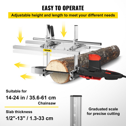 VEVOR Chainsaw Mill Planking Milling 14" to 24" Guide Bar Wood Lumber Cutting Portable Sawmill Aluminum Steel Chainsaw Mill for Builders and Woodworker