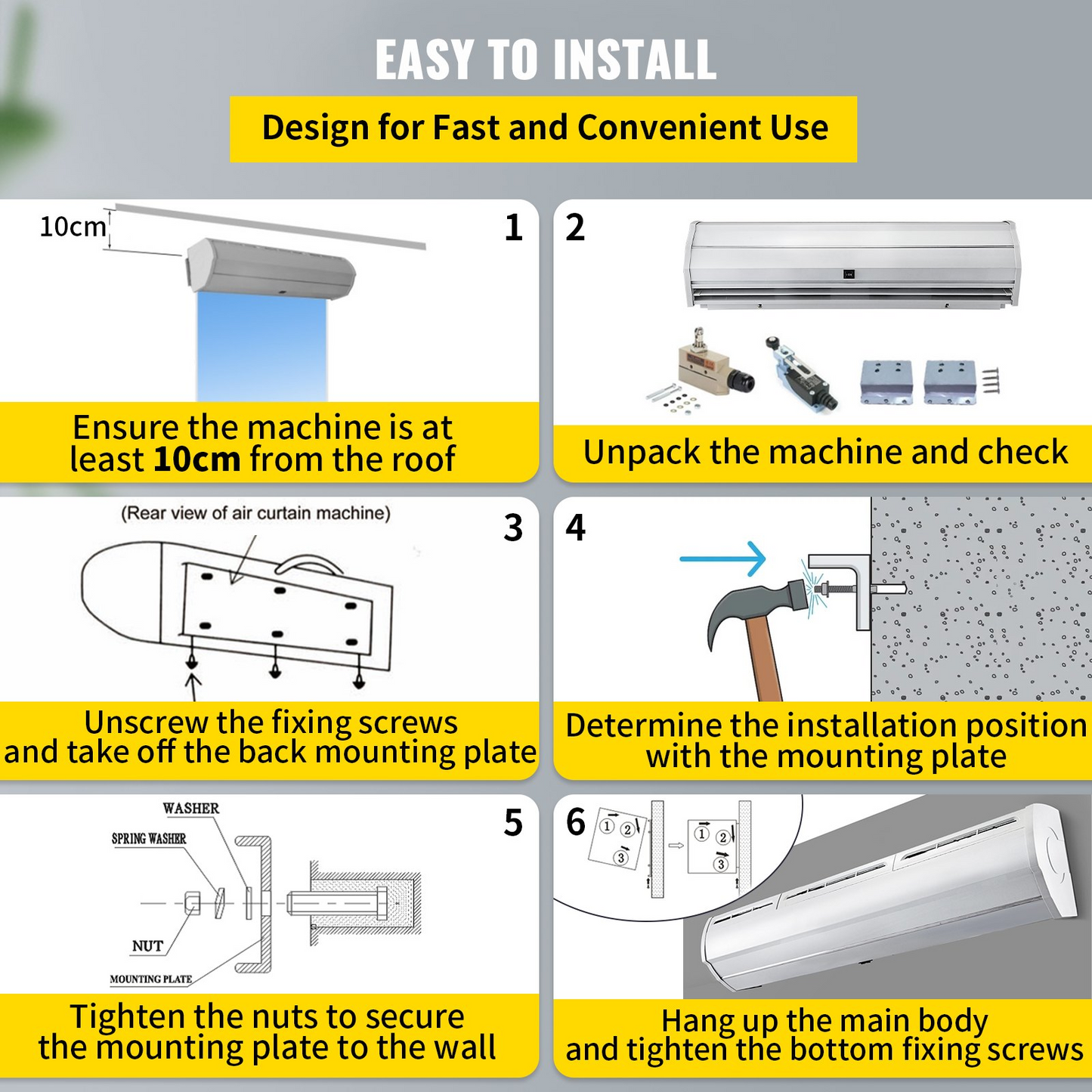 VEVOR 36", 2 Speeds Commercial Indoor Curtain,UL, CE Certified 668 CFM Air Volume with 2 Easy-Install Micro (Limit Switch), 110V Unheated, 36 Inch, 668CFM, Silver