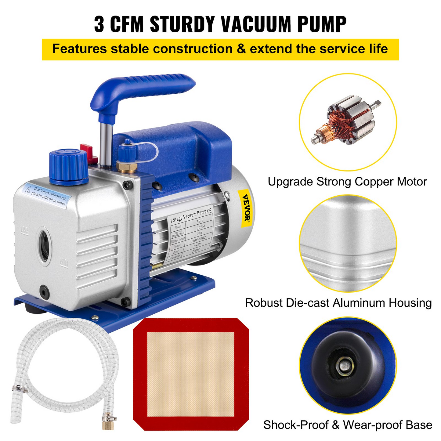 VEVOR Vacuum Chamber with Pump, 2 Gallon Vacuum Chamber, 3CFM 1/4HP Vacuum Pump with High-Capacity 2 Gallon Vacuum Chamber, Vacuum Degassing Chamber Kit for Automobile Maintenance, Vacuum Packaging