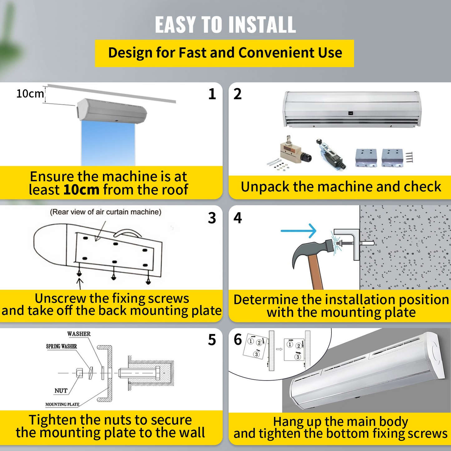 VEVOR 47 Inch Air Curtain, 2 Speeds 891 CFM Commercial Indoor Air Curtain, Air Curtains for Doors with 2 Limited Switches, CE & UL Certified, 110V Unheated