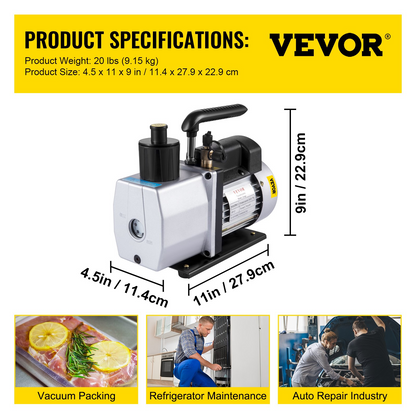 VEVOR Vacuum Pump 5 CFM Dual Stage Refrigerant Vacuum Pump 1/2 HP Air Conditioner Refrigerant HVAC Air Tool,HVAC Rotary Auto Refrigerant Vacuum Pump for Automobile Reparation Vacuum Evacuation