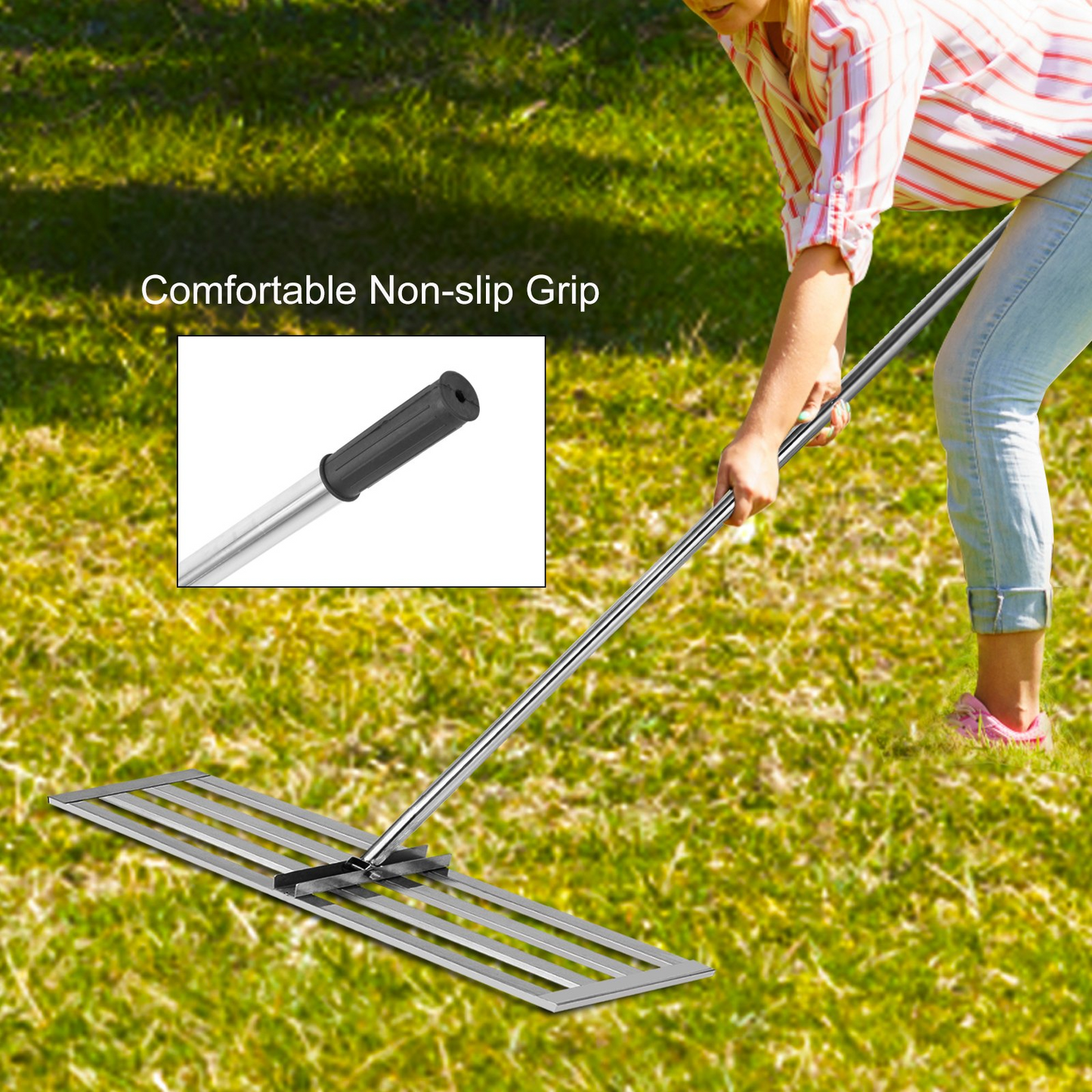 VEVOR Lawn Leveler Tool 17 x 10 in, Lawn Leveling Rake with 77 in Long Handle, Soil Leveling Tool Stainless Steel, Leveling Soil Dirt or Sand Ground Surface for Yard Garden Ground and Golf Lawn