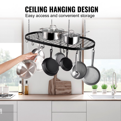 VEVOR Hanging Pot Rack, 36 inch Hanging Pot Rack Ceiling Mount, Ceiling Pot Rack with 20 S Hooks, 80 lbs Loading Weight, Ideal for Home, Restaurant, Kitchen Cookware, Utensils