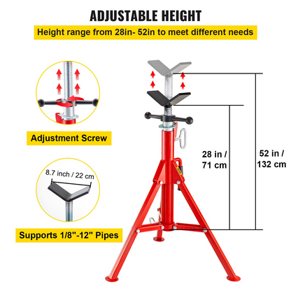 VEVOR V Head Pipe Stand Adjustable Height 28-52 Inch, Pipe Jack Stands 2500 LB. Capacity,Folding Portable Pipe Stands 1/2 to 12 Inch Pipe Supporting,Steel Jack Stands