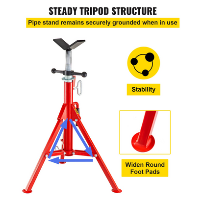 VEVOR V Head Pipe Stand Adjustable Height 28-52 Inch, Pipe Jack Stands 2500 LB. Capacity,Folding Portable Pipe Stands 1/2 to 12 Inch Pipe Supporting,Steel Jack Stands