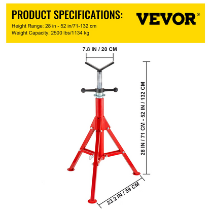 VEVOR V Head Pipe Stand Adjustable Height 28-52 Inch, Pipe Jack Stands 2500 LB. Capacity,Folding Portable Pipe Stands 1/2 to 12 Inch Pipe Supporting,Steel Jack Stands