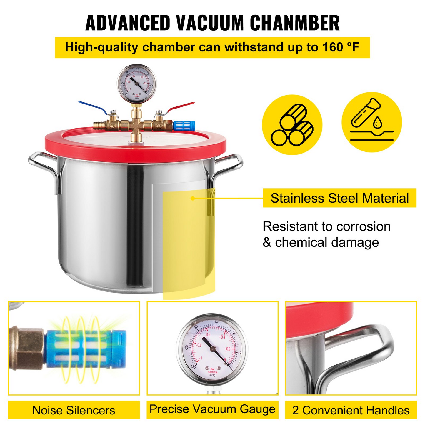 VEVOR Vacuum Chamber with Pump, 3.6CFM 1/4HP Vacuum Pump with High-Capacity 1.5 Gallon Vacuum Chamber, Vacuum Pump Chamber Kit Vacuum Degassing Chamber Kit