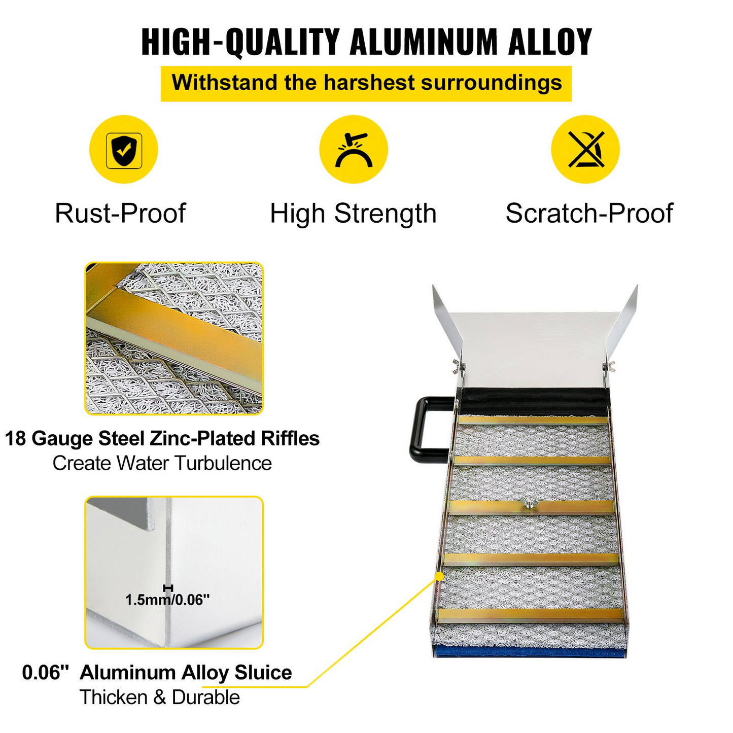 VEVOR Aluminum Alloy Sluice Box, Compact 30" Long Sluice Boxes for Gold, Lightweight Gold Sluice Equipment, Portable Sluice Boxes w/Miner's Moss, River, Creek, Gold Panning, Prospecting, Dredging