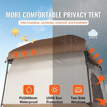 VEVOR Camping Shower Tent, 66" x 66" x 87" 1 Room Oversize Outdoor Portable Shelter, Privacy Tent with Detachable Top, Pockets, Hanging Rope and Clothesline, for Dressing, Changing, Toilet, Bathroom