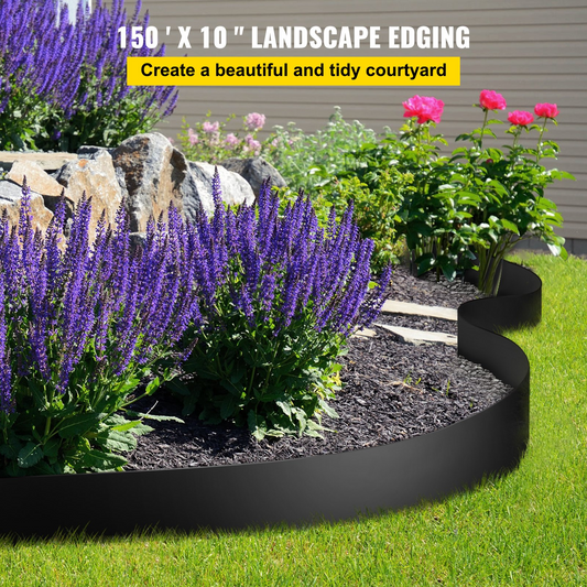 VEVOR Landscape Edging, 10 inch Depth 150 ft Total Length, Recycled HDPE Coiled Terrace Board, Flexible Bender Border for Landscaping, Lawn, Garden, Yard, Against Invading Weeds, Black