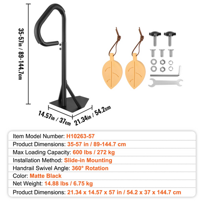 VEVOR Hot Tub Handrail, 360 Rotatable Spa Side Handrail with 35"-57" Adjustable Height, Rust-proof Aluminum Spa Step Hot Tub Hand Rail with Slide-Under Mount Base for Indoor & Outdoor, 600LBS Capacity