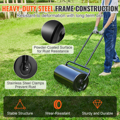 VEVOR Lawn Roller, 13 Gallon Sand/Water Filled Yard Roller, Steel Sod Roller with Easy-turn Plug and U-Shaped Ergonomic Handle for Convenient Push and Pull, for Lawn, Garden, Farm, Park, Black