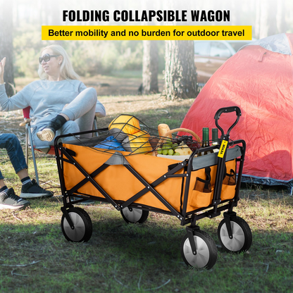 VEVOR Wagon Cart, Collapsible Folding Cart with 176lbs Load, Outdoor Utility Garden Cart, Adjustable Handle, Portable Foldable Wagons with Wheels for Beach, Camping, Grocery, Orange