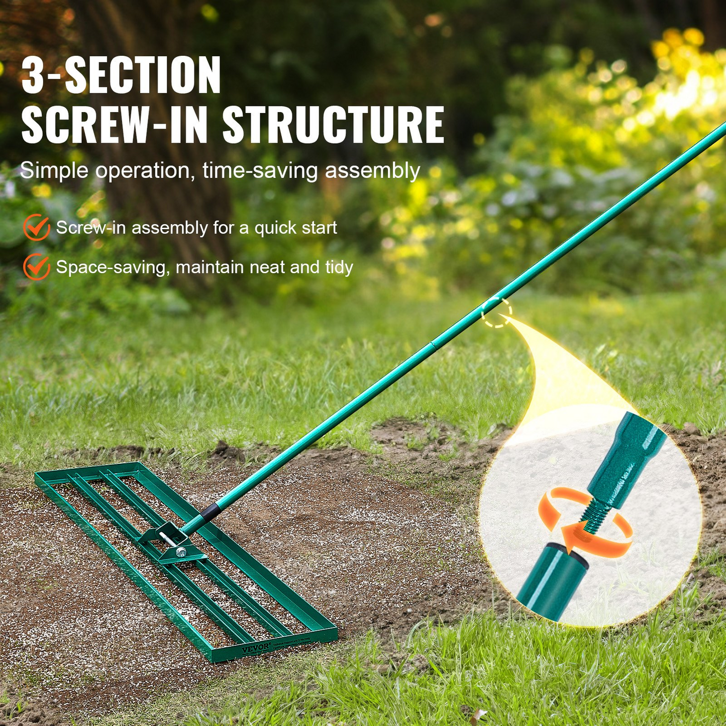 VEVOR Lawn Leveling Rake, 48"x10" Level Lawn Tool, Heavy-duty Lawn Leveler with 78" Steel Extended Handle, Yard Leveling Rake Suit for Garden, Golf Lawn, Farm